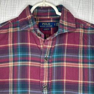 POLO Ralph Lauren Plaid Flannel Shirt SP Button Up Burgundy Classic Fit